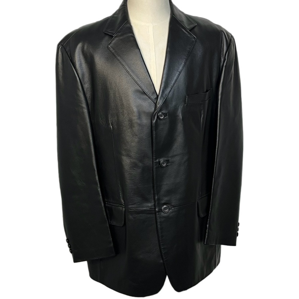 NWOT Stafford Men’s 3 Button Black Leather Blazer Size L MATRIX 5 Classic